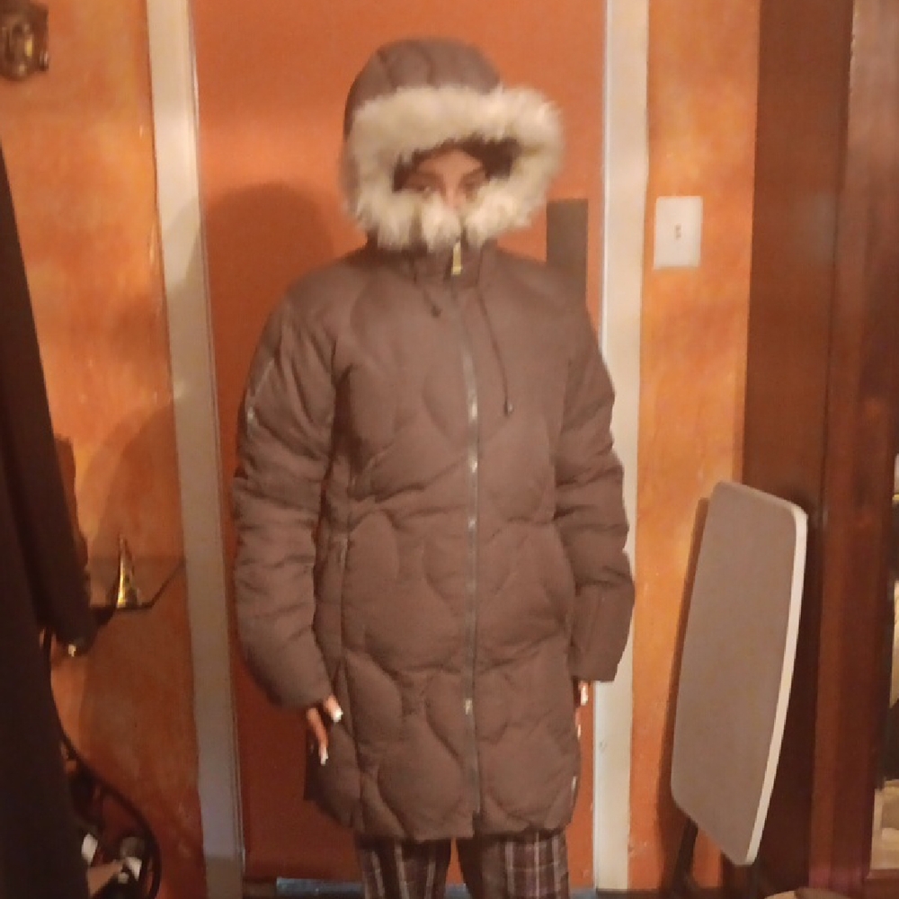 SALOMEN Women's Brown Hooded Puffer Coat